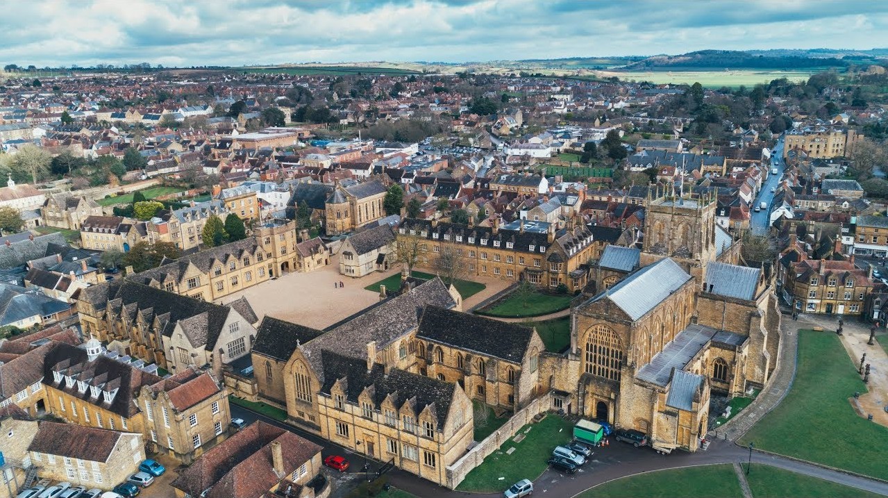 Aerial view of Sherborne Schools Group and Sherborne Abbey