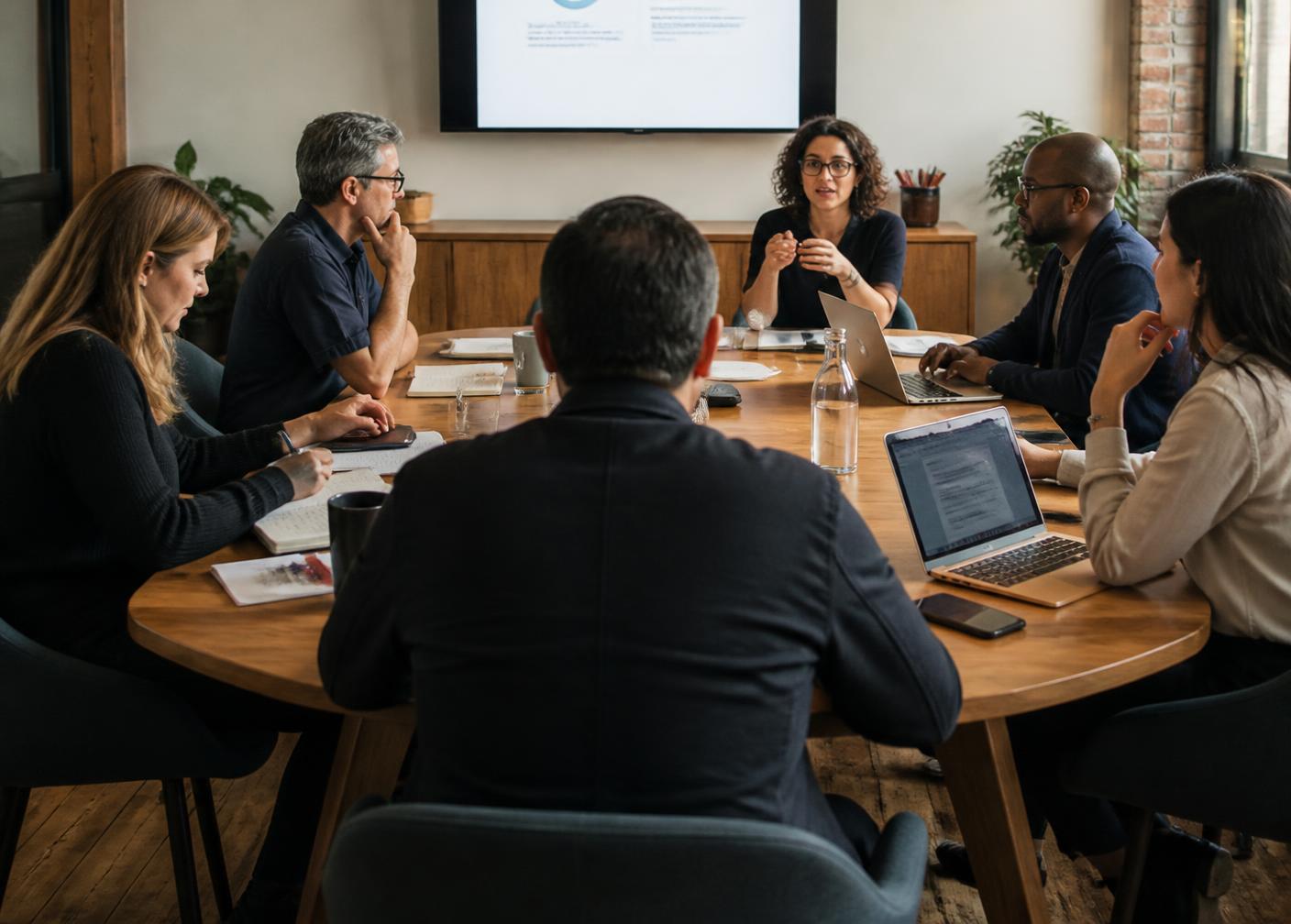 Adults collaborating around a table at a summit